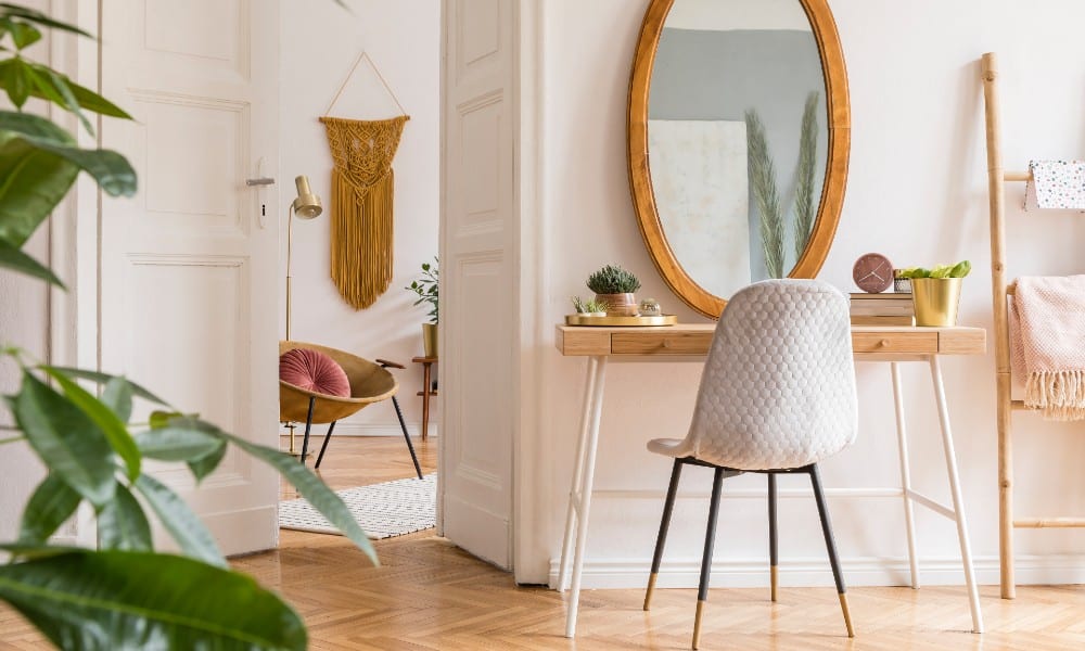 stylish and minimalist interior of living room