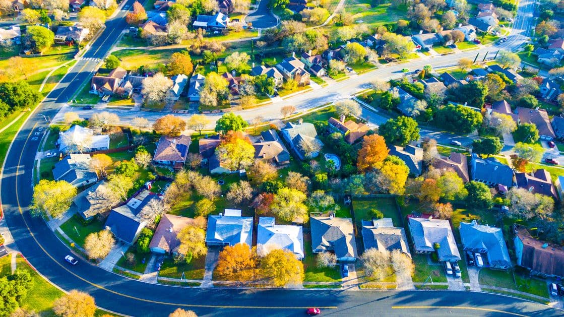 Aerial view of a suburb in Texas