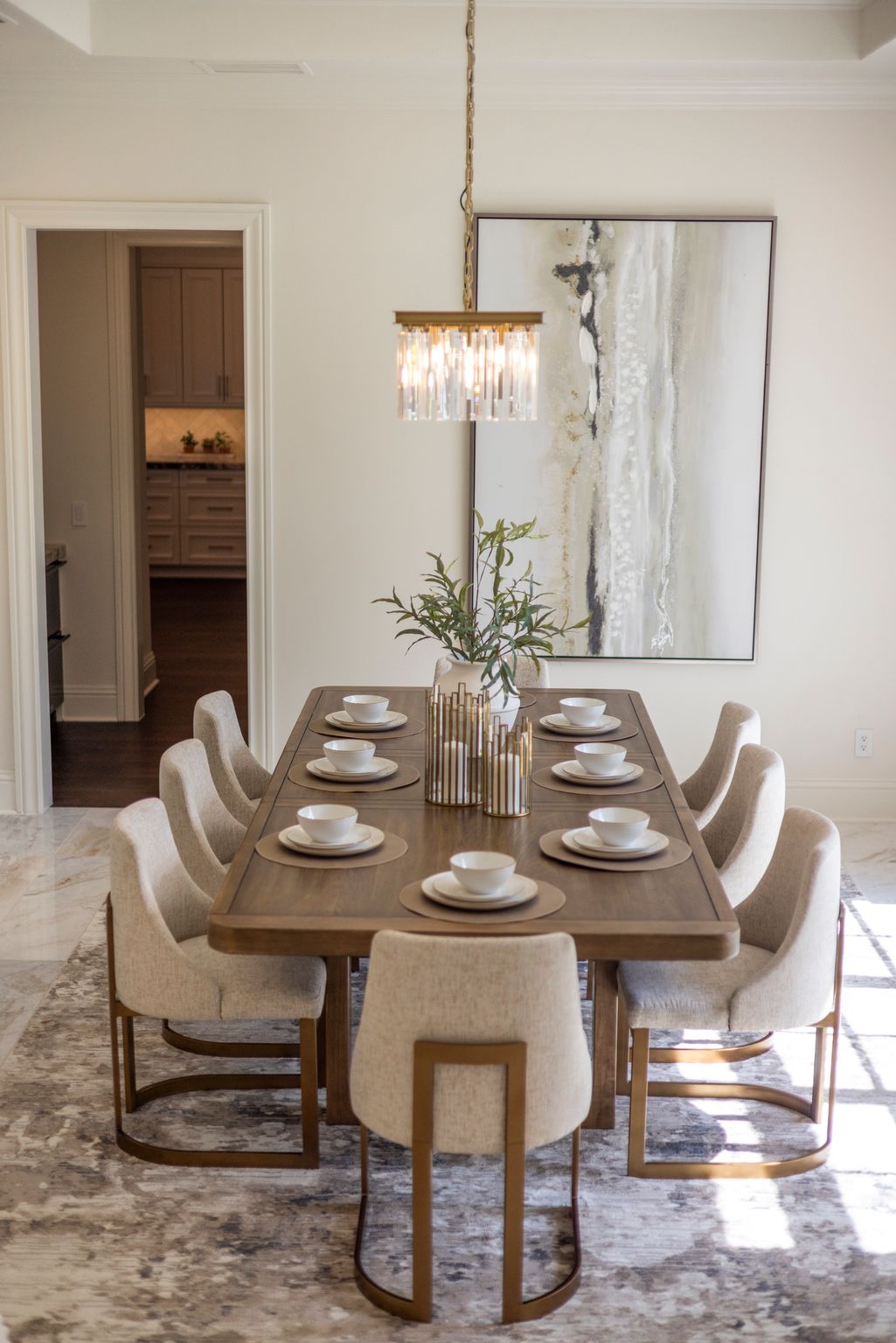 formal dining room table with eight place setting