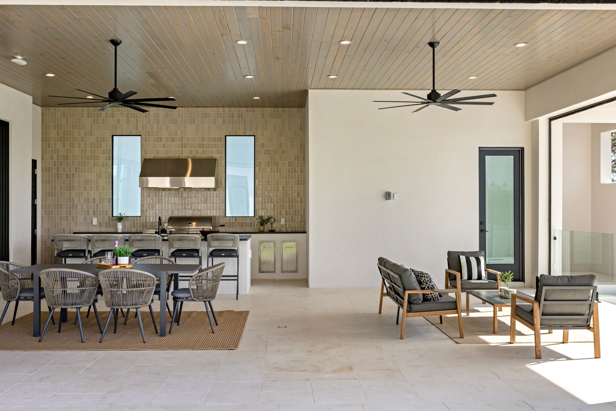 setting of outdoor furniture staging in florida with a dining table and outdoor living room
